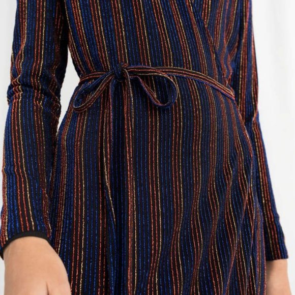 & Other Stories Glitter Stripe Wrap Midi Dress - Picture 2 of 6